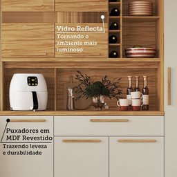 Cozinha Compacta 222cm com 8 Portas 1 Gaveta e Mini Adega 100% Mdf Suécia Espresso Móveis - 5