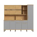 Ver imagem 2 de Armário de Cozinha Compacta 8 Portas 1 Gaveta e Mini Adega 222cm 100% MDF Suécia Espresso Móveis Cinza/Amêndoa