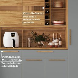 Cozinha Compacta 222cm com 8 Portas 1 Gaveta e Mini Adega 100% Mdf Suécia Espresso Móveis - 5