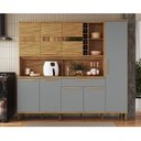 Ver imagem 1 de Armário de Cozinha Compacta 8 Portas 1 Gaveta e Mini Adega 222cm 100% MDF Suécia Espresso Móveis Cinza/Amêndoa