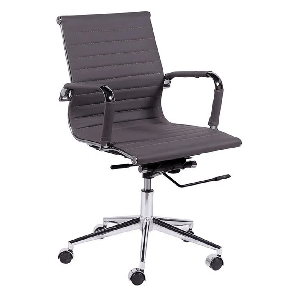 Cadeira de Escritório Executiva Giratória Pu Cinza com Braços