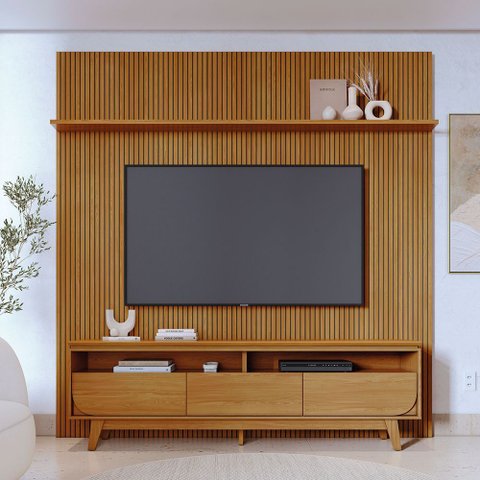 Rack com Painel para TV até 75 Polegadas MDF 238CMX307CM Frisado Luna Marrom