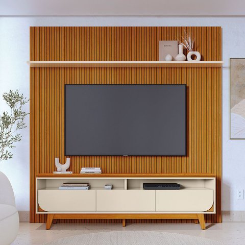 Rack com Painel para TV até 75 Polegadas MDF 238CMX307CM Frisado Luna Marrom