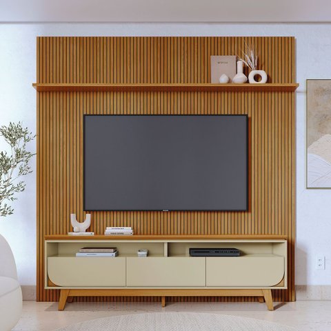 Rack com Painel para TV até 75 Polegadas MDF 238CMX307CM Frisado Frisado Luna Marrom