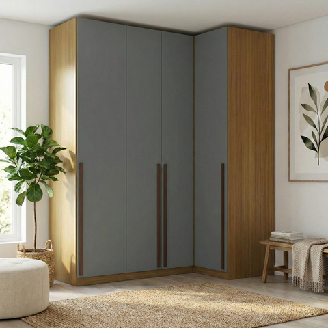 Guarda Roupa Modulado de Canto Reto 4 Portas Freijó/Titânio Altezza Trend