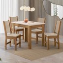 Ver imagem 1 de Conjunto Sala de Jantar Mesa Bellagio 108cm com 4 Cadeiras Clara Yescasa Carvalho/Off White