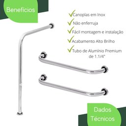 Barra De Apoio Para Vaso Sanitário e 2 Alça Reta Idoso 60cm - 2