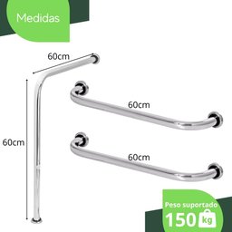 Barra De Apoio Para Vaso Sanitário e 2 Alça Reta Idoso 60cm - 3