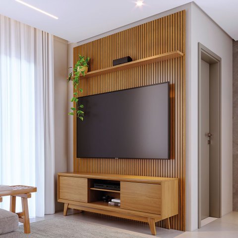 Rack com Painel MDF Frisado para Tv até 65 Polegadas Milo