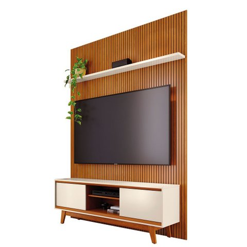 Rack com Painel para TV até 65 Polegadas MDF 179cmx303cm Frisado Milo