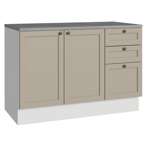 Balcão de Pia 120 cm 2 Portas 3 Gavetas (com Tampo) Branco/Crema Vik Madesa