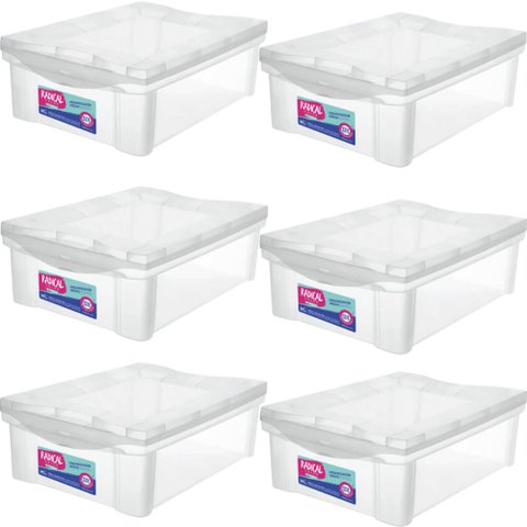 Kit 6 Caixas Organizadoras 13,5l Ordene Tampa Empilhável Closet Escritório Incolor