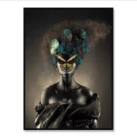 Quadro Decorativo Mulher com Moldura em Metal Preto 80x60cm PARIS LUZ