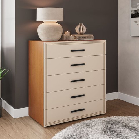Cômoda 5 Gavetas 104,2cm 46cm 90cm Valência Bege/Freijó/Creme