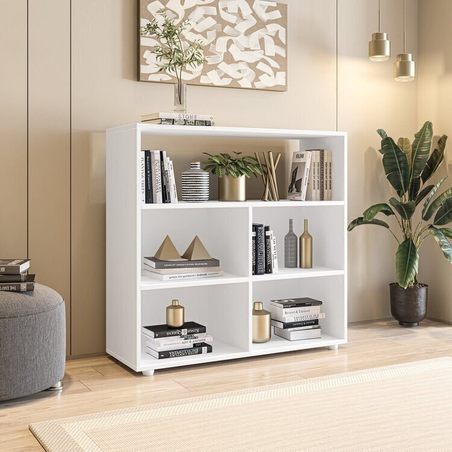 Kit com 1 Estante Livreiro 5 Nichos Montreal e 1 Estante Multiuso