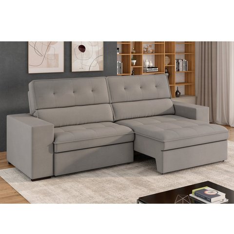 Sofá 3 Lugares Retrátil e Reclinável Veludo Soft 207cm Grécia Bege
