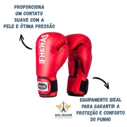 Kit Luvas Boxe Tradicional FHERAS + Bandagem e Protetor Bucal - 08 OZ - Vermelho - 5