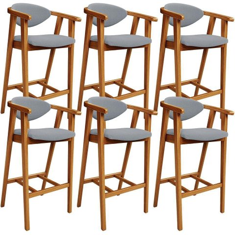 Kit 06 Banquetas Alta para Cozinha Bancada Bar Sala de Jantar Fixa Cecília L02 Bouclê Cinza - Lyam