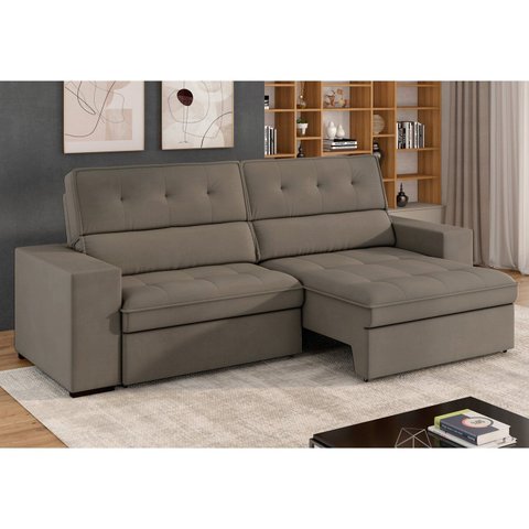 Sofá 4 Lugares Retrátil e Reclinável Veludo Soft 250cm Grécia Marrom