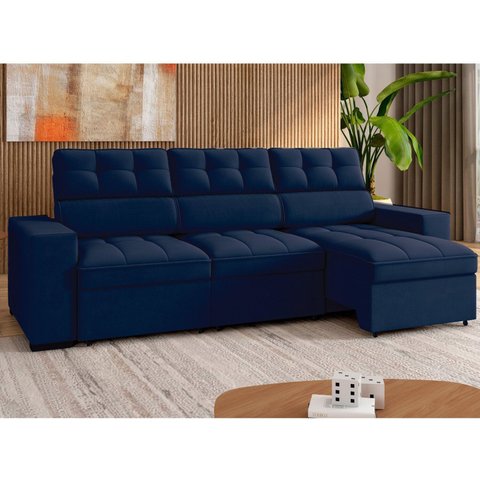 Sofá 4 Lugares Retrátil e Reclinável Veludo Soft 290cm Grécia Azul