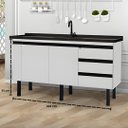 Ver imagem 5 de Gabinete de Cozinha 3 Gavetas Armário de Pia 2 Porta 144cm:Branco