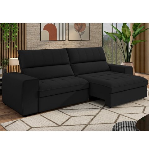 Sofá Retrátil e Reclinável 3 Lugares 211cm Barcelona Preto