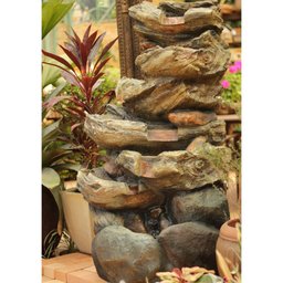 Fonte de Água Pedra Decorativa Cascata Grande Luz Led Jardim - 2