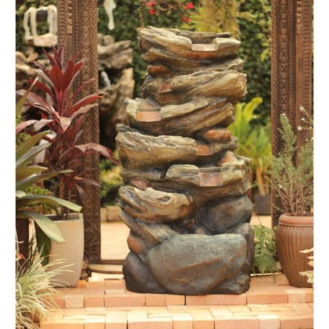 Fonte de Água Pedra Decorativa Cascata Grande Luz Led Jardim