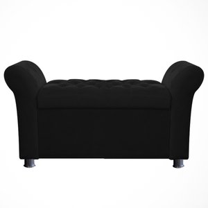 Recamier Baú Sapateira Louis 160x Cama Queen Size Suede Preto - Majú Deor