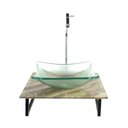 Ver imagem 1 de Gabinete de Vidro com Cuba Quadrada Incolor com Tampo de Vidro 40cm X 40cm Mármore Marfim