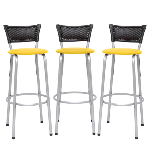 Kit 3 Banquetas Alta Banco para Balcão Junco Preto Àrea Gourmet Ilha Bancada bares Churrasqueira