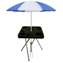 Mesa Dobravel para Petiscos Praia e Suporte Guarda Sol Chão Cor:preto - 1