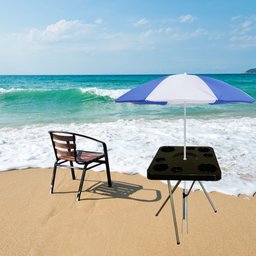 Mesa Dobravel para Petiscos Praia e Suporte Guarda Sol Chão Cor:preto - 2