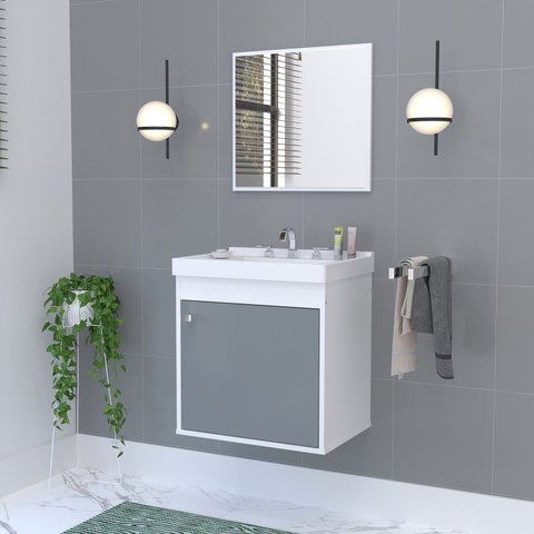 Kit Gabinete Banheiro em MDF com Espelheira Veneto Branco/Gianduia