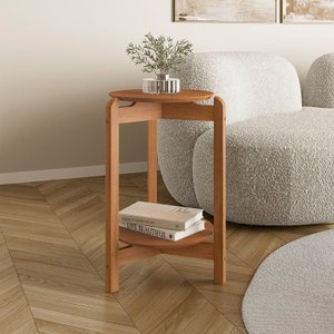 Mesa Lateral Tampo em MDF com Pés de Madeira Maciça
