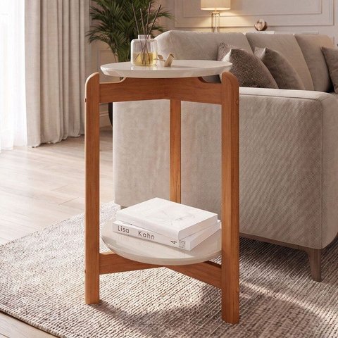 Mesa Lateral Tampo com Pés de Madeira Maciça 100% MDF