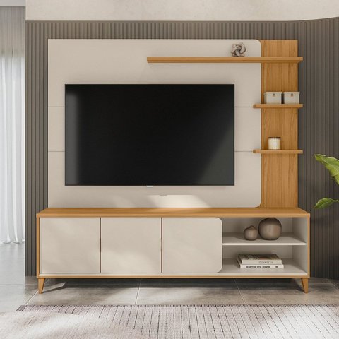 Estante para TV e Home Theater até 70 Polegadas MDF 200CMX193CM Pés em Madeira Maciça Napoli Branco