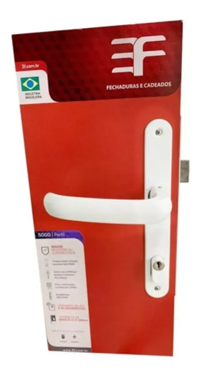 Fechadura 3f Estreita Perfil Alumínio Maçaneta Alavanca Branco - 2