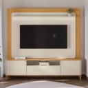 Ver imagem 1 de Estante para TV e Home Theater até 70 Polegadas com LED MDF 200CMX190CM Pés em Madeira Maciça LED Munique Branco