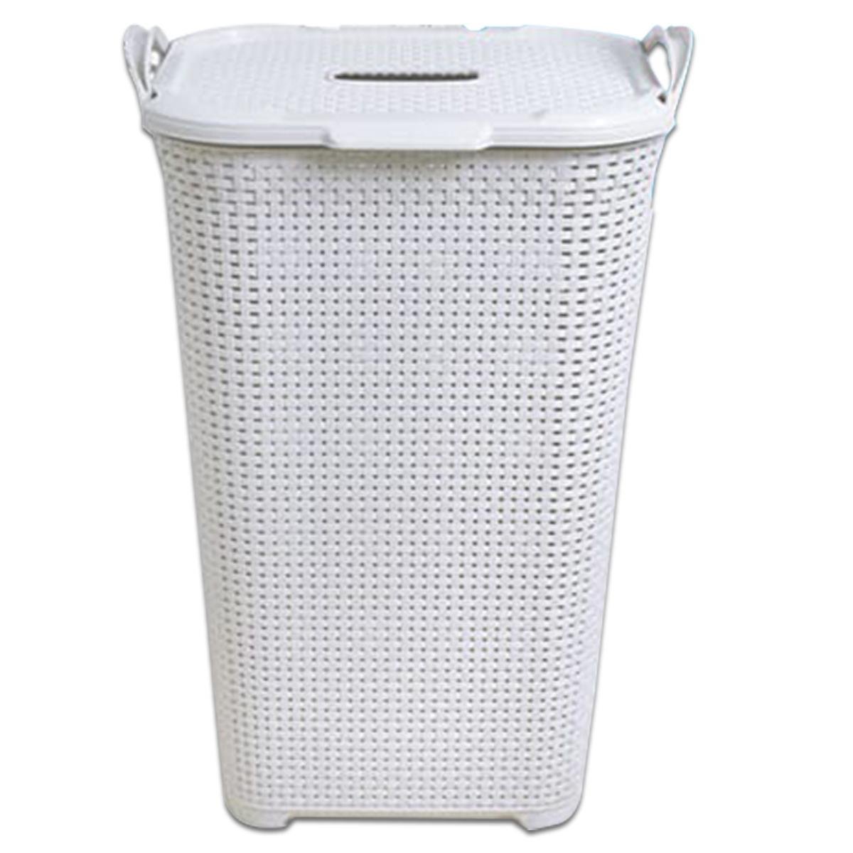 Cesto Rattan Grande Tampa Basculada Branco 25795 Arqplast