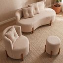 Ver imagem 6 de Kit Decorativo Sofá Curvo Orgânico + 01 Puff e Poltrona Luna Boucle Bege - Montanaris Decor
