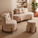 Ver imagem 1 de Kit Decorativo Sofá Curvo Orgânico + 01 Puff e Poltrona Luna Boucle Bege - Montanaris Decor