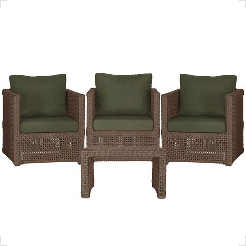 Mesa Centro e 3 Poltronas Madri Corda Náutica Estofado 13 Trama Original