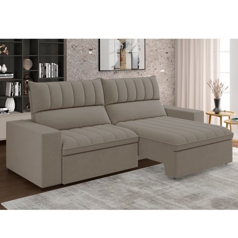 Sofá 4 Lugares Retrátil e Reclinável 250cm New Mali Bege