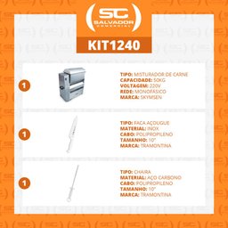 Misturador de Carne Açougue Profissional Com Tampa 50kg MMS-50I N 220V Skymsen + Faca + Chaira - 2