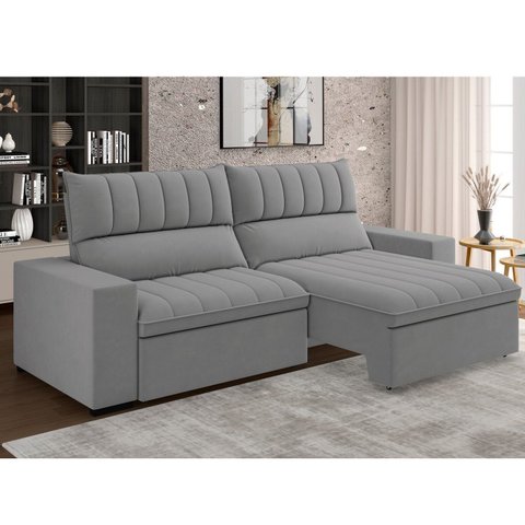Sofá 4 Lugares Retrátil e Reclinável 250cm New Mali Cinza