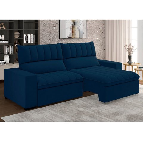 Sofá 4 Lugares Retrátil e Reclinável 250cm New Mali Azul