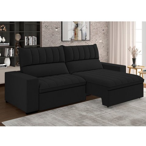 Sofá 4 Lugares Retrátil e Reclinável 250cm New Mali Preto