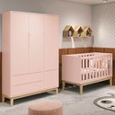 Ver imagem 7 de Berço Americano com Colchão e Guarda Roupa Classic 3 Portas Rosa Pés Madeira Natural - Reller