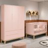 Berço Americano com Colchão e Guarda Roupa Classic 3 Portas Rosa Pés Madeira Natural - Reller - 7